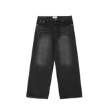 Tryess-TRY No. 10813 WASHED BLACK WIDE STRAIGHT DENIM JEANS