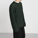 Tryess-TRY No. 10183 DARK GREEN TWIST KNITTED SWEATER