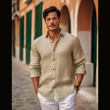 masculine men Model New Medieval Men's Vintage Cotton Linen Crepe Lapel Shirt C32