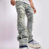 streetwear men outfits Ripped Men's Jeans Cat Beard Sewing Cloth Fashionable Stretch Loose Wide-Leg Pants Casual Men's Trousers