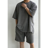 TRYESS- TRY9521 DARK GRAY HALF SLEEVE SHIRT & SHORTS