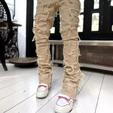 Tryesstore streetwear men outfits Men's Denim Straight Pants Street Fashion Ins Elastic Patch Denim Straight Pants