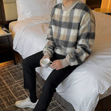 Tryess-TRY No. 10175 KNIT PLAID CREWNECK SWEATER