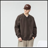 outfits for men Brown American Retro Heavy Sweater Men's Autumn Loose Fashion Brand Ruan Handsome V-neck Long Sleeve Bottoming Shirt