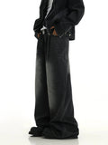 TRYESS- TRY10382 DARK GRAY BAGGY STRAIGHT DENIM JEANS