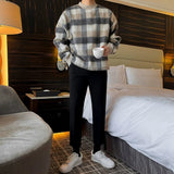 Tryess-TRY No. 10175 KNIT PLAID CREWNECK SWEATER