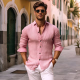 masculine men Model New Medieval Men's Vintage Cotton Linen Crepe Lapel Shirt C32