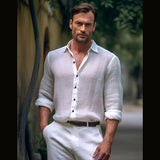 masculine men Model New Medieval Men's Vintage Cotton Linen Crepe Lapel Shirt C32