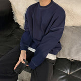 Tryess-TRY No. 3176 NAVY BLUE CREWNECK SWEATER