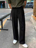 Tryess-TRY No. 9238 BLACK FOLDED STRAIGHT PANTS