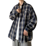 men fall outfits casual Japanese Retro Plaid Shirt Men's Long Sleeve Spring and Autumn New Loose Casual High-Grade Men's Shirt Jacket