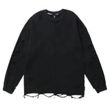 Tryess- Oversized Cut Holes Round Neck Bottoming Shirt