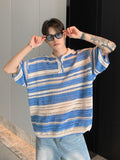 TRYESS-Classy Outfits Mens Fashion Casual Outfits Streetwear T-shirt Design Oversized Mesh Stripe Polo Shirt