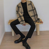 Tryess- Oversized Plaid Cardigan