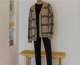 Tryess- Oversized Plaid Cardigan