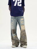 Tryess- Patchwork Distressed Denim Pants