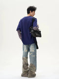 Tryess- Patchwork Distressed Denim Pants