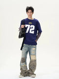 Tryess- Patchwork Distressed Denim Pants