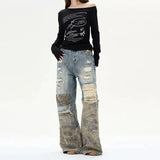 Tryess- Patchwork Distressed Denim Pants