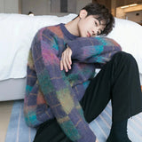 Tryess- Plaid Contrast Color Check Sweater