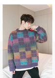 Tryess- Plaid Contrast Color Check Sweater