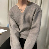 Tryess- Pleated Bottoming V-neck Sweater