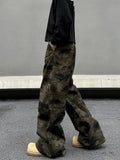 Tryess- Pockets Camo Print Flared Pants