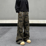 Tryess- Pockets Camo Print Flared Pants