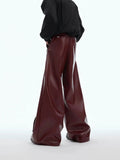 Tryess- Red Wide-Leg Leather Pants