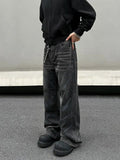 Tryess- Retro Ripple Straight-Leg Jeans