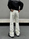 Tryess- Ripped Slim Flared Wide-Leg Denim Pants