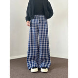 Tryess-Autumn Casual Pants Men Oversized Fashion Retro Blue Plaid Pants Men Streetwear Korean Loose Wide Leg Pants Mens Trousers S-3XL