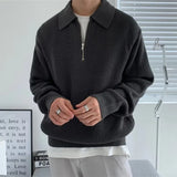 Tryesstore-Fall Fashion Classy Outfits Men Fall Outfits -men fall outfits   - Polo T-shirts for Men Fashion Versatile Casual Solid Color Sweater Jacket Zip Long Sleeved Loose Fitting Shirt Autumn New