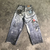 Tryess Streetwear Best Quality Jeans Casual Loose American Style Vintage Printed Trousers Graffiti Pants For Men