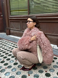 Pink Fluffy Faux Fur Short Coat Women Fashion Winter Loose Long Sleeve Luxury Lapel Jacket 2024 New Ladies High Street Outerwear