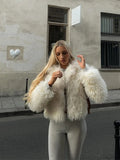 Fluffy Solid Short Faux Fur Jacket Women Luxury Lapel Long Sleeve Cardigan Coat 2024 New Autumn Winter Warm Lady High Street Top