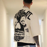 Tryess-Skull dark gothic rock print O-neck short-sleeved T-shirt men American street hip-hop classic simple versatile popular baggy top