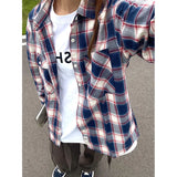 Tryess-Autumn Long Sleeved Shirt Men Fashion Retro Plaid Shirt Men Streetwear Korean Loose Casual Shirt Mens Oversized Vintage Shirts