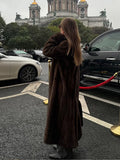 Vintage Luxury Dark Brown Long Faux Fox Fur Coat Elegant Fluffy Loose Woman Overcoat 2024 Lady Autumn Winter New Commuter Wear