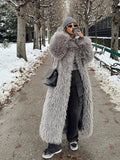 Fashion Warm Faux Fur Fluffy Overcoat Women Elegant Thicken Gray Long Warm Coat 2024 Winter Female Commute High Street Outerwear