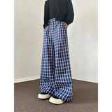 Tryess-Autumn Casual Pants Men Oversized Fashion Retro Blue Plaid Pants Men Streetwear Korean Loose Wide Leg Pants Mens Trousers S-3XL