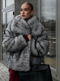 Fashion Warm Faux Fur Fluffy Overcoat Women Elegant Thicken Gray Long Warm Coat 2024 Winter Female Commute High Street Outerwear