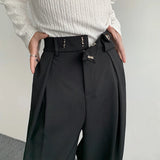 Tryess-Black Suit Pants Men Oversized Fashion Social Mens Dress Pants Korean Loose Straight Wide Leg Pants Mens Office Formal Trousers