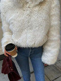 2024 Winter White Warm Cozy Cropped Faux Fur Coat Women's Elegant Long Sleeve Short Fur Jacket Lady Chic Girl Highstreet Outwear