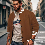 Fashion Button-up Stand Collar Mens Jacquard Jacket Fall Casual Patchwork Long Sleeve Coats For Men Streetwear Vintage Outerwear