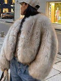 Women Gradient Cropped Faux Fur Coat Chic Round Neck Long Sleeve Thick Coat 2024 New Fashion Autumn Winter Fluffy Short Jacket ﻿