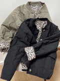 Casual Leopard Print Lining Splicing Cotton Jacket Women Fashion O-neck Button Pocket Thick Coat 2024 Ladies High Street Outwear