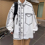 TRYESS-men fall outfits -new shirt men's hand-painted graffiti long-sleeved shirt spring and autumn large size loose top Hong Kong style shirt jacket