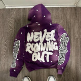 Geometric letter stars all over printed purple oversized baggy hoodies men y2k high street hip-hop fashion rock pop sweatshirts