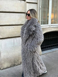 Fashion Warm Faux Fur Fluffy Overcoat Women Elegant Thicken Gray Long Warm Coat 2024 Winter Female Commute High Street Outerwear